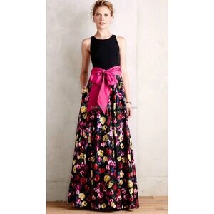 Moulinette Soeurs French Fields Gown Floral Maxi Dress Black‎ Pink Bow Formal 4